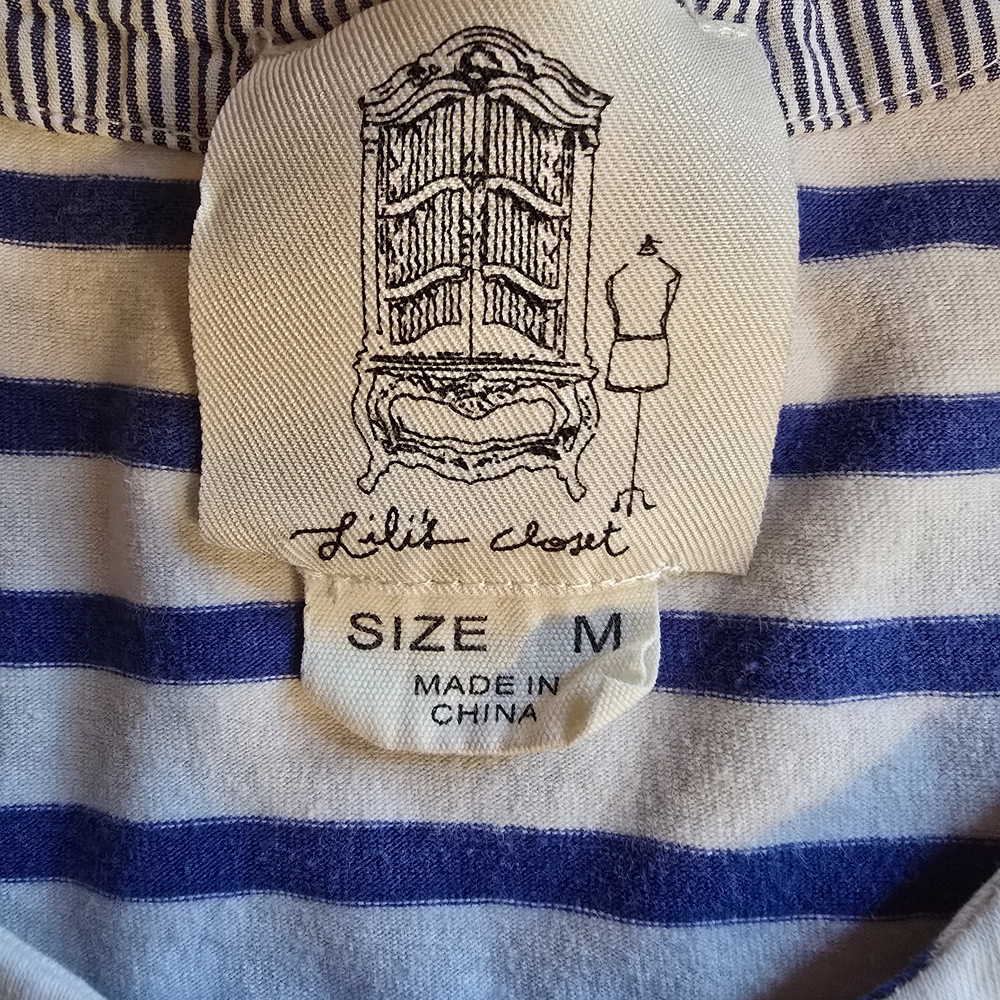 Anthropologie Lili's Closet Blue and White Striped Nautucal Blouse Size M Coast - Picture 3 of 7